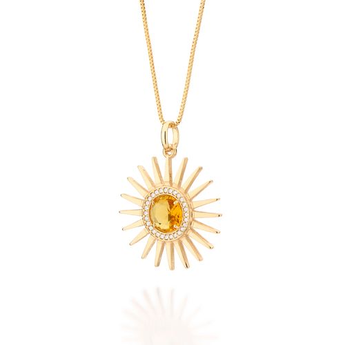 PINGENTE SOL BANHADO A OURO 18K COM ZIRCÔNIAS E CRISTAL