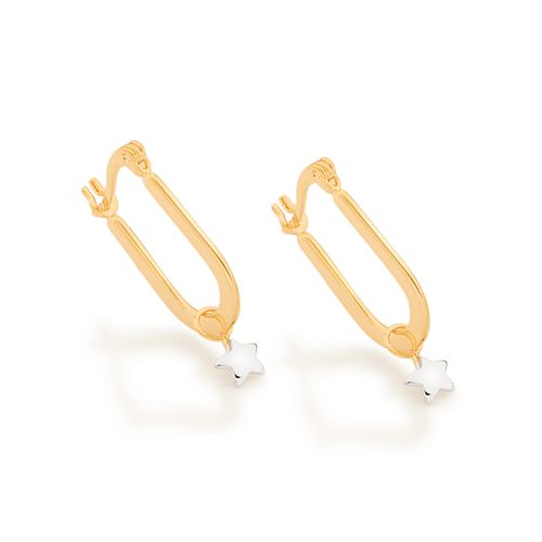 BRINCO ARGOLA OVAL E ESTRELA BANHADO A OURO 18K COM APLICAÇÃO RHODIUM
