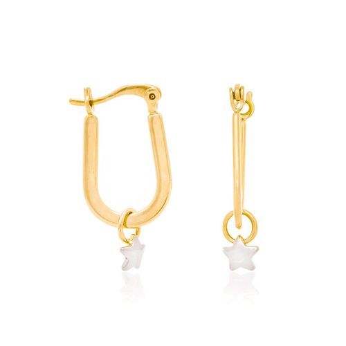 BRINCO ARGOLA OVAL E ESTRELA BANHADO A OURO 18K COM APLICAÇÃO RHODIUM