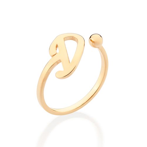 ANEL DE LETRA BANHADO A OURO 18K-LETRA D