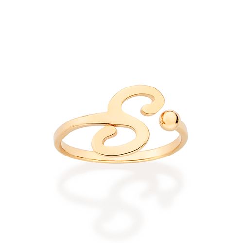 ANEL DE LETRA BANHADO A OURO 18K-LETRA S