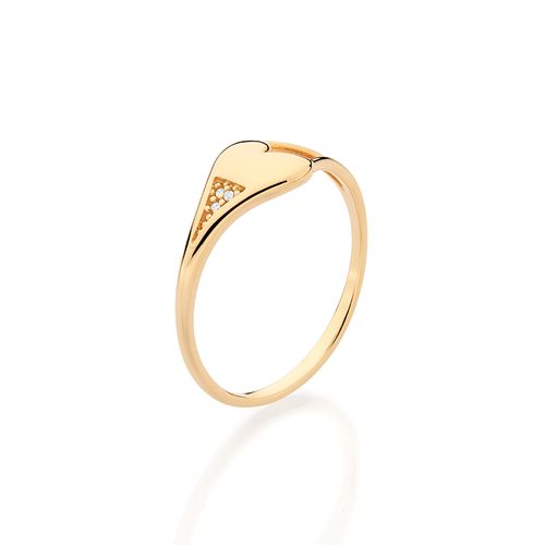 ANEL SKINNY CORAÇÃO ABAULADO BANHADO A OURO 18K COM ZIRCÔNIAS