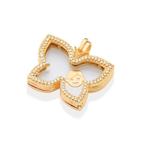 PINGENTE FLUTUANTE ROSTO DE MENINO BANHADO A OURO 18K