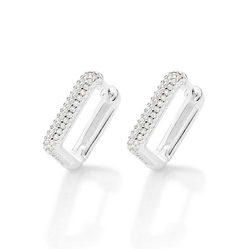 BRINCO ARGOLA QUADRADA DE PRATA MACIÇA 925 COM ZIRCÔNIAS