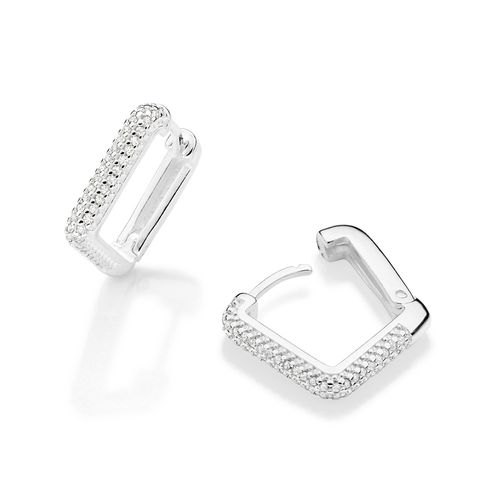 BRINCO ARGOLA QUADRADA DE PRATA MACIÇA 925 COM ZIRCÔNIAS