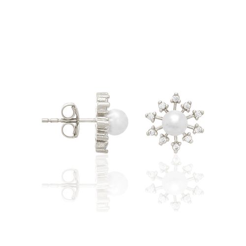 BRINCO BANHADO A RHODIUM COM PÉROLAS E ZIRCÔNIAS