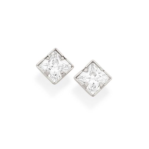 BRINCO SOLITÁRIO BANHADO A RHODIUM COM ZIRCÔNIA QUADRADA