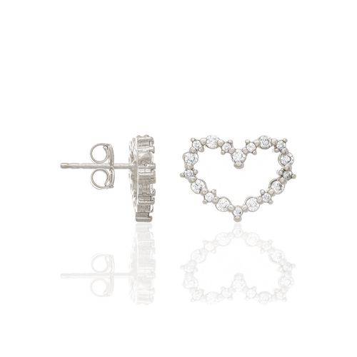 BRINCO BANHADO A RHODIUM NO FORMATO DE CORAÇÃO COM ZIRCÔNIAS