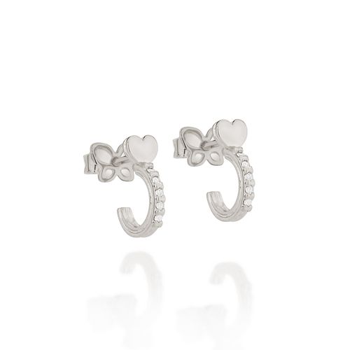 BRINCO MEIA ARGOLA CORAÇÃO BANHADO A RHODIUM COM ZIRCÔNIAS