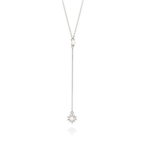 GARGANTILHA BANHADA A RHODIUM COM PÉROLAS E ZIRCÔNIAS