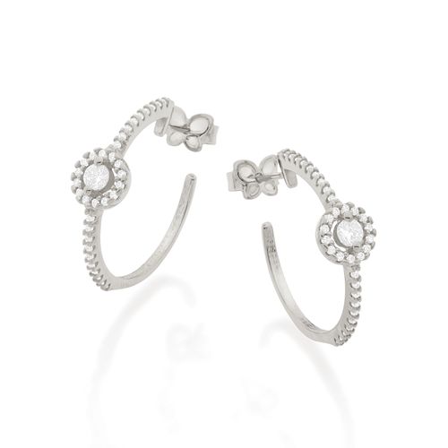 BRINCO MEIA ARGOLA BANHADO A RHODIUM COM ZIRCÔNIAS