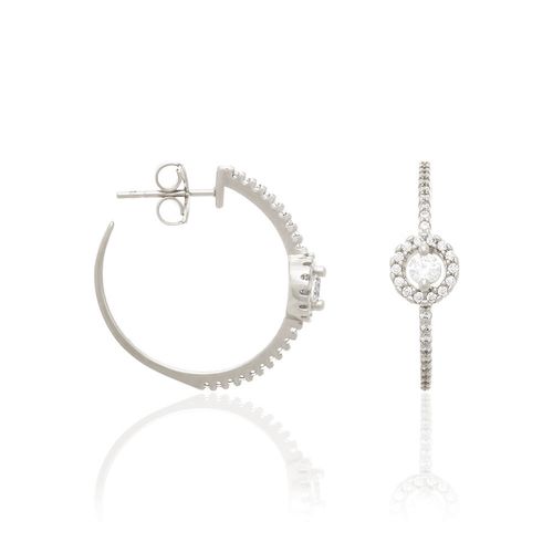 BRINCO MEIA ARGOLA BANHADO A RHODIUM COM ZIRCÔNIAS