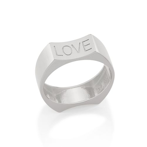 ANEL BANHADO A RHODIUM COM ESCRITA PEACE E LOVE