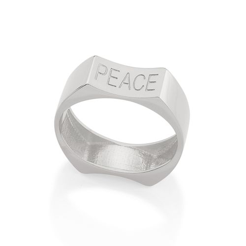 ANEL BANHADO A RHODIUM COM ESCRITA PEACE E LOVE