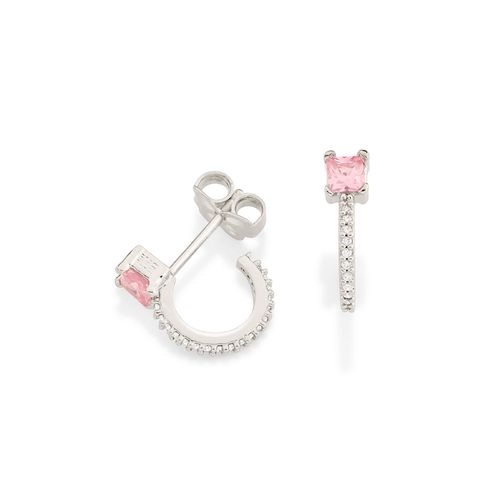 BRINCO MEIA ARGOLA BANHADO A RHODIUM COM ZIRCÔNIAS QUADRADAS
