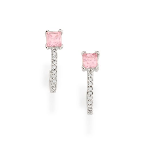BRINCO MEIA ARGOLA BANHADO A RHODIUM COM ZIRCÔNIAS QUADRADAS