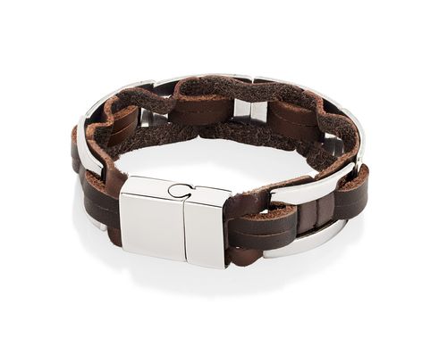 PULSEIRA TRANÇADA DE COURO E AÇO