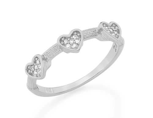 ANEL BANHADO A RHODIUM COM CORAÇÕES