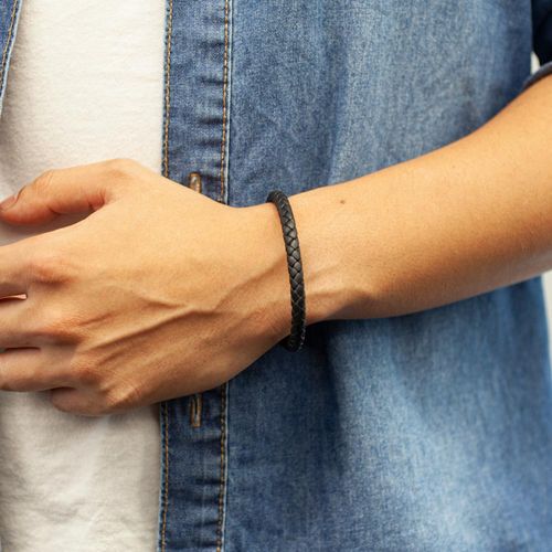 PULSEIRA EM AÇO E COURO 18K SINTÉTICO