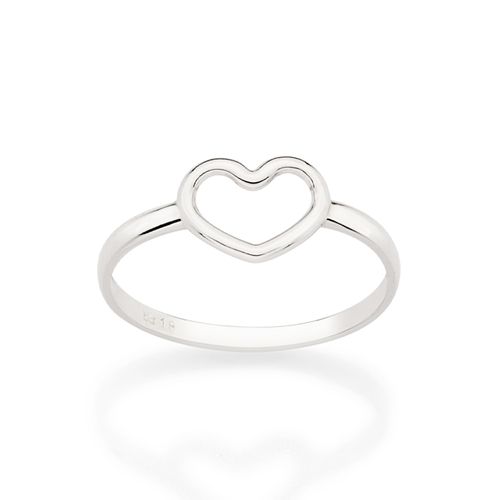 ANEL BANHADO A PLATINA COM CORAÇÃO VAZADO