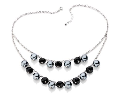 CORDÃO BANHADO A RHODIUM COM PÉROLAS E CRISTAIS