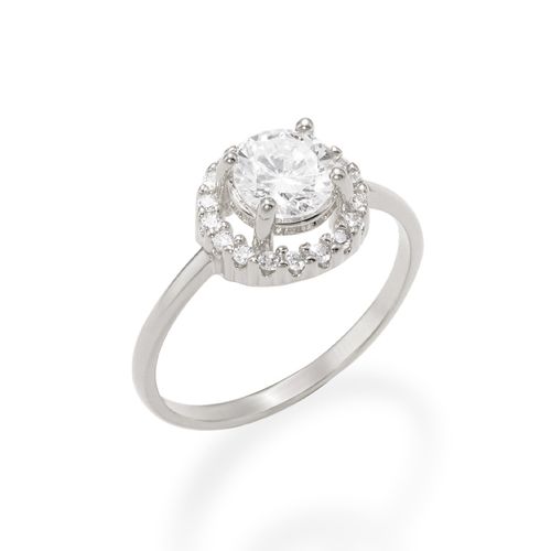 ANEL SOLITÁRIO BANHADO A RHODIUM COM ZIRCÔNIAS