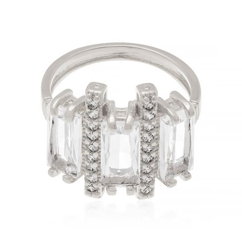 ANEL RETANGULOS BANHADO A RHODIUM COM ZIRCÔNIAS E CRISTAIS