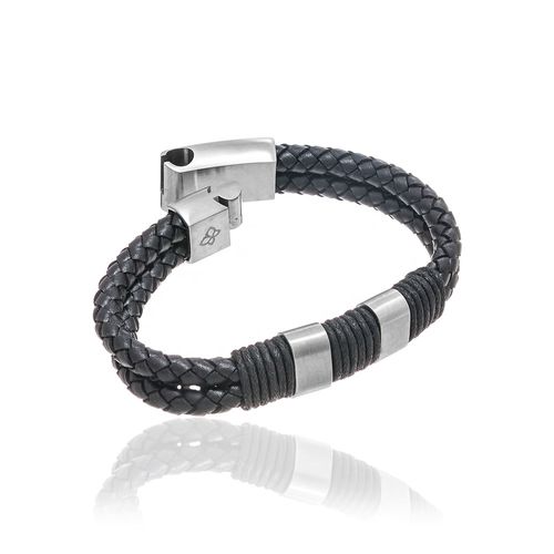 PULSEIRA EM AÇO E COURO 18K SINTÉTICO