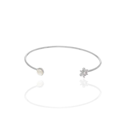 BRACELETE BANHADO A RHODIUM COM ZIRCÔNIAS E PÉROLA