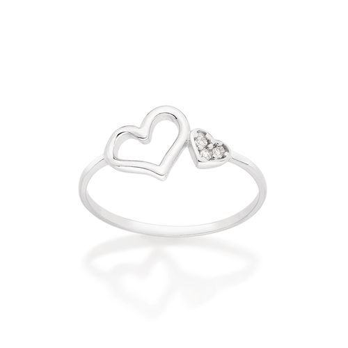 ANEL DOIS CORAÇÕES BANHADO A PLATINA COM ZIRCÔNIAS