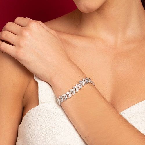 PULSEIRA LUXO BANHADA A RHODIUM COM ZIRCÔNIAS NAVETES
