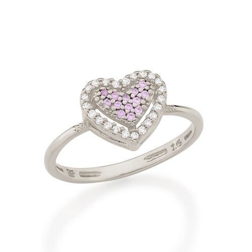 ANEL CORAÇÃO BANHADO A RHODIUM COM ZIRCÔNIAS