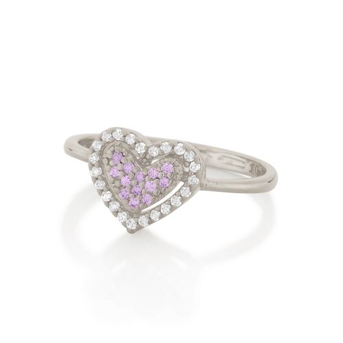 ANEL CORAÇÃO BANHADO A RHODIUM COM ZIRCÔNIAS