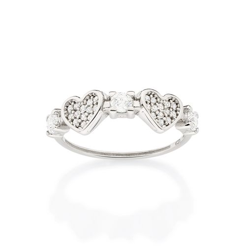 ANEL SKINNY CORAÇÕES BANHADO A PLATINA COM ZIRCÔNIAS