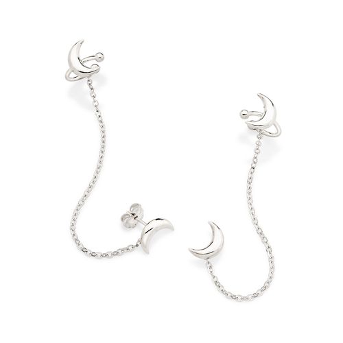 BRINCO EAR CUFF COM PIERCING DE PRESSÃO LUAS BANHADO A PLATINA