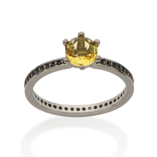 ANEL SOLITÁRIO BANHADO A RHODIUM NEGRO COM ZIRCÔNIAS E CRISTAL