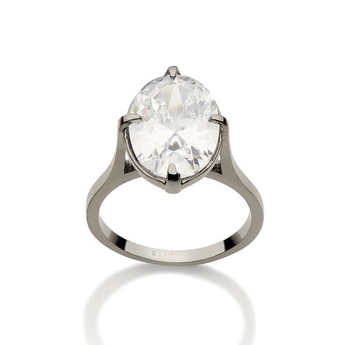 ANEL SOLITÁRIO BANHADO A RHODIUM NEGRO COM ZIRCÔNIA OVAL
