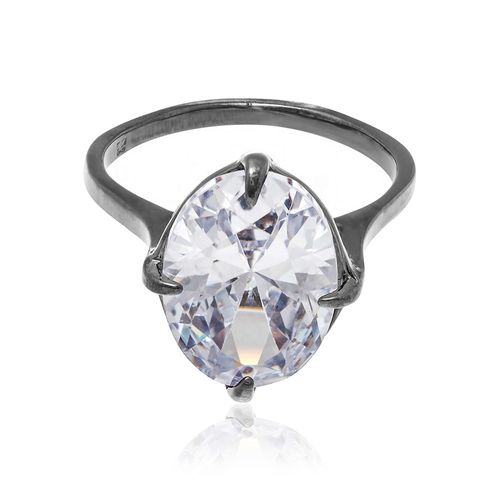 ANEL SOLITÁRIO BANHADO A RHODIUM NEGRO COM ZIRCÔNIA OVAL