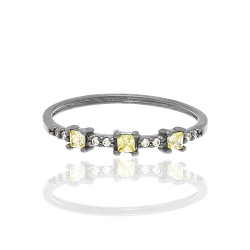 MEIA ALIANÇA BANHADA A RHODIUM NEGRO COM ZIRCÔNIAS AMARELAS