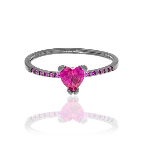 ANEL SOLITÁRIO BANHADO A RHODIUM NEGRO COM ZIRCÔNIA DE CORAÇÃO