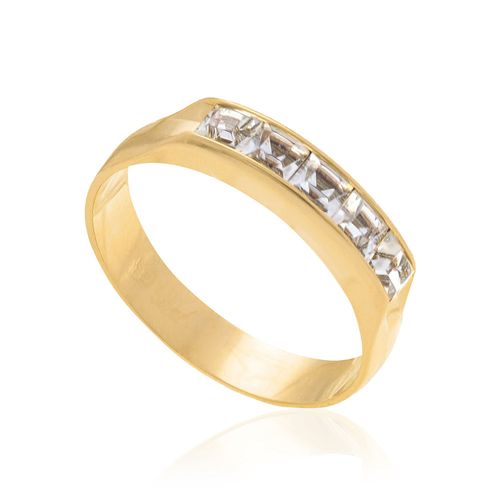 MEIA ALIANÇA BANHADA A OURO 18K COM CRISTAIS