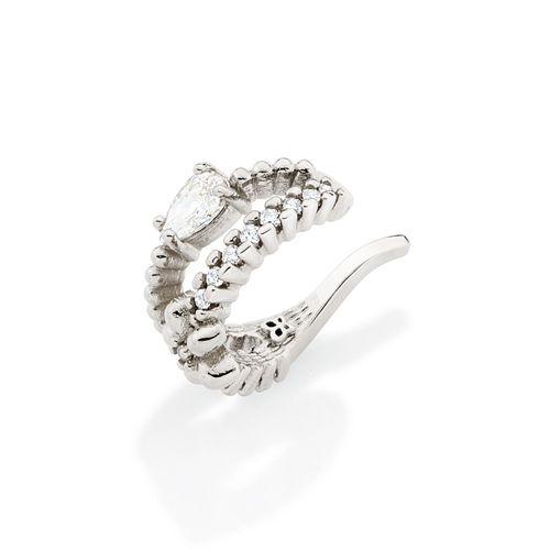 BRINCO PIERCING DE PRESSÃO FLOR BANHADO A PLATINA COM ZIRCÔNIAS