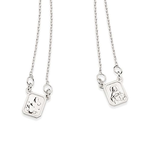 ESCAPULÁRIO CORAÇÃO DE JESUS E NOSSA SENHORA DO CARMO BANHADO A PLATINA