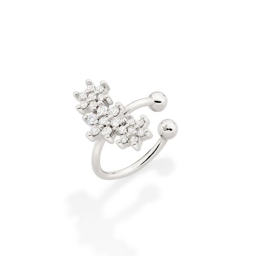 BRINCO PIERCING DE PRESSÃO FLORES BANHADO A PLATINA COM ZIRCÔNIAS