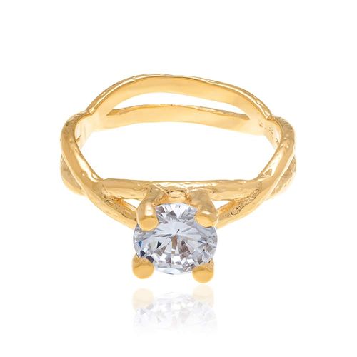 ANEL SOLITÁRIO BANHADO A OURO 18K COM ZIRCÔNIA