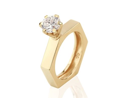 ANEL SOLITÁRIO BANHADO A OURO 18K COM ZIRCÔNIA