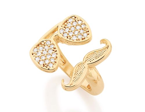 ANEL BANHADO A OURO 18K BIGODE COM ZIRCÔNIAS