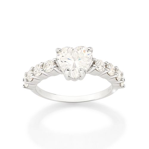 ANEL SOLITÁRIO CORAÇÃO BANHADO A PLATINA COM ZIRCÔNIAS