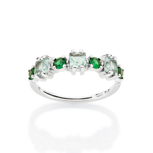 ANEL BANHADO A PLATINA COM ZIRCÔNIAS E CRISTAIS CARRÊS