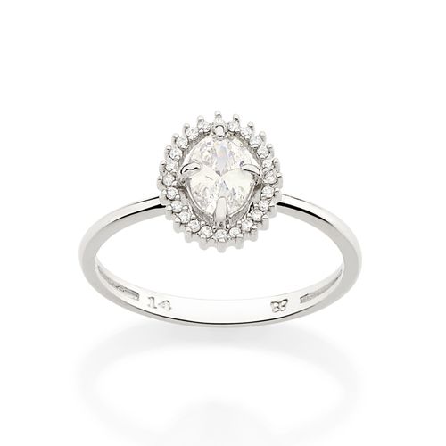 ANEL SOLITÁRIO OVAL BANHADO A PLATINA